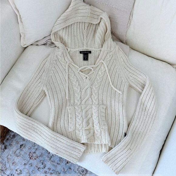 Y2K Vintage Abercrombie & Fitch Beige V-Neck Sweater - Picture 1 of 4